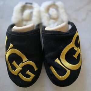 UGG Black Slippers with Gold Logo Size 8